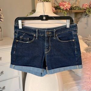 Mossimo Denim Jean Shorts Mid Rise Midi Super Stretch Womens 6 Waist 28